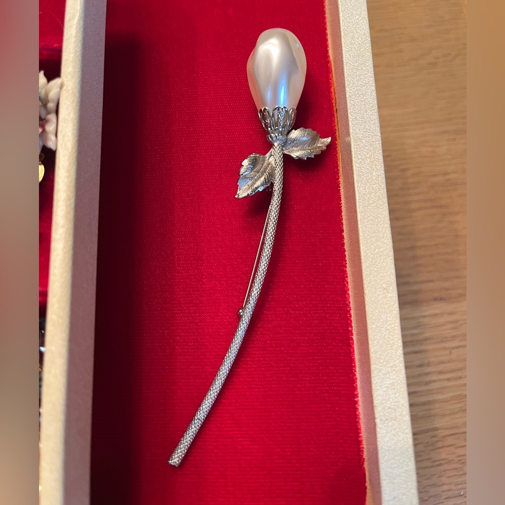 Silver and Pearl Rose Brooch